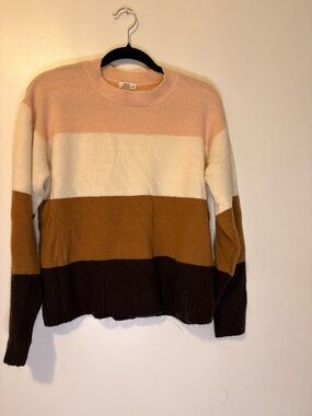 Ardene Colourblock Striped Knit Sweater Neutral Brown Cream Pink Size L XL Cozy